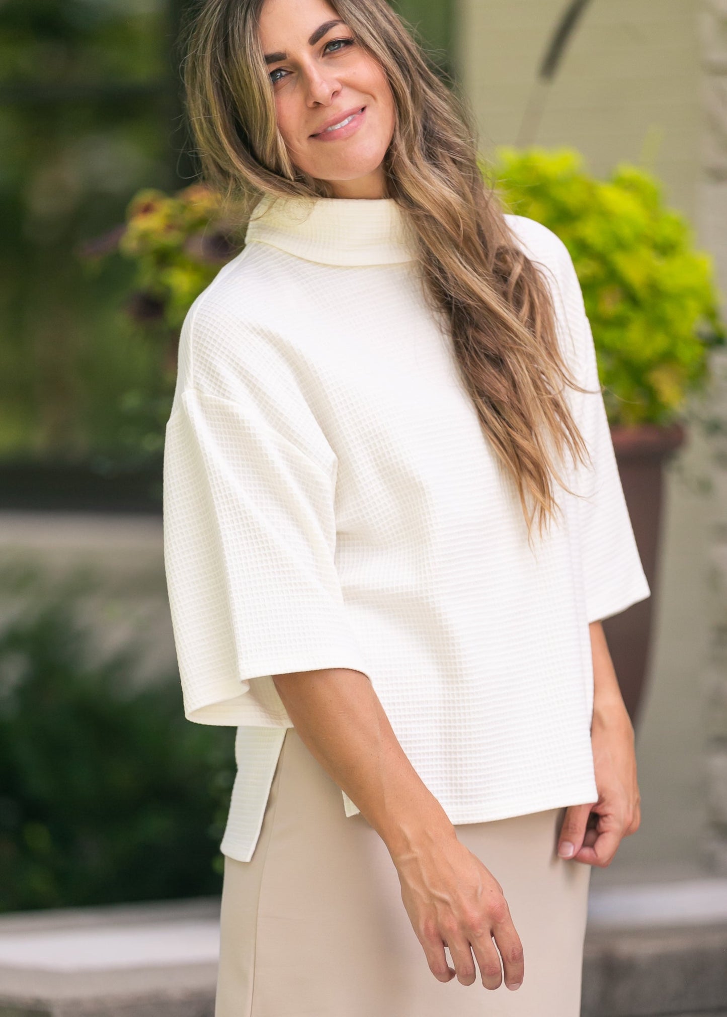 Cowl Neck Waffle Top - FINAL SALE
