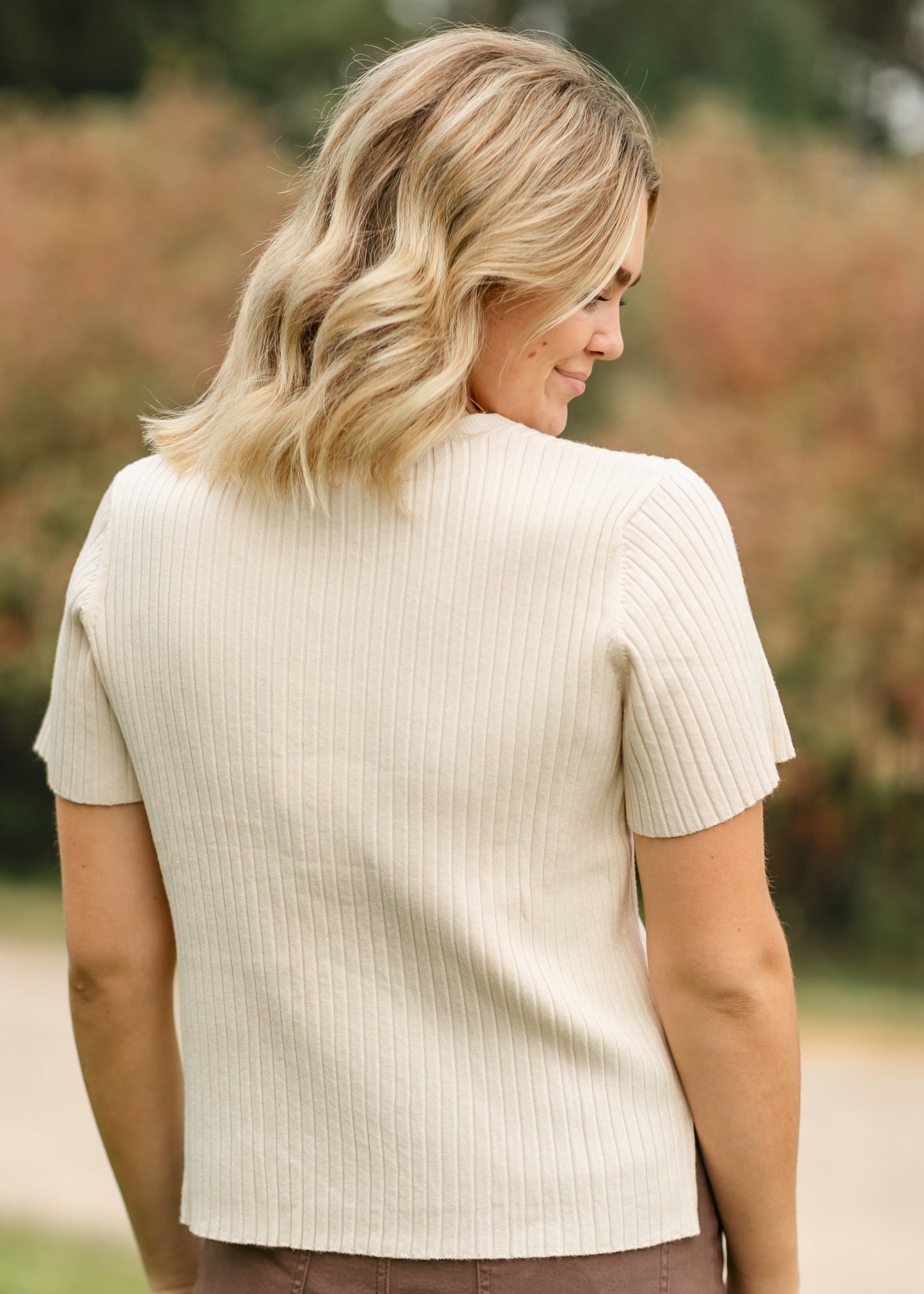 Cream Ribbed Short Sleeve Sweater - FINAL SALE