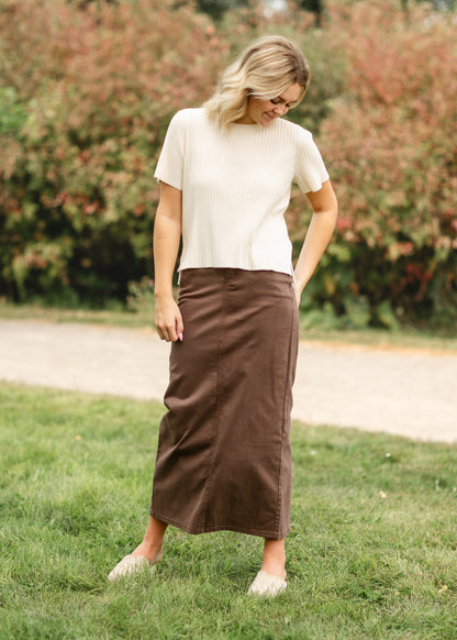 Cream Ribbed Short Sleeve Sweater - FINAL SALE