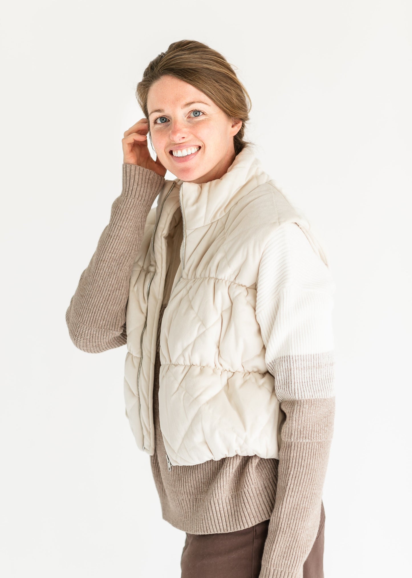 Cream Velour Quilted Vest - FINAL SALE