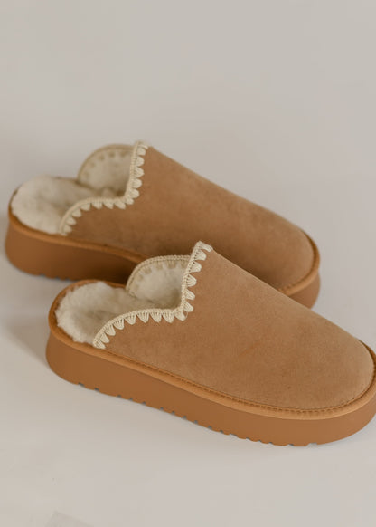 Crochet Edge Slip-on Sherpa Platform Slippers - FINAL SALE