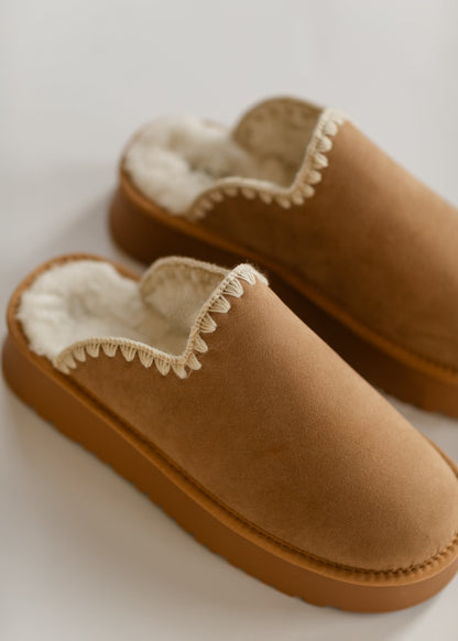 Crochet Edge Slip-on Sherpa Platform Slippers - FINAL SALE