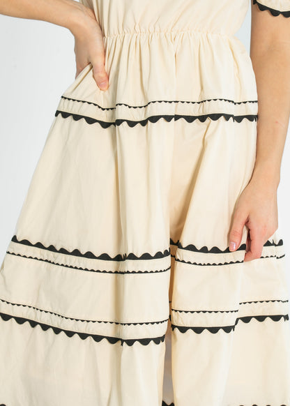 Damson Ric-Rac Ruffle Short Sleeve Midi Dress - FINAL SALE