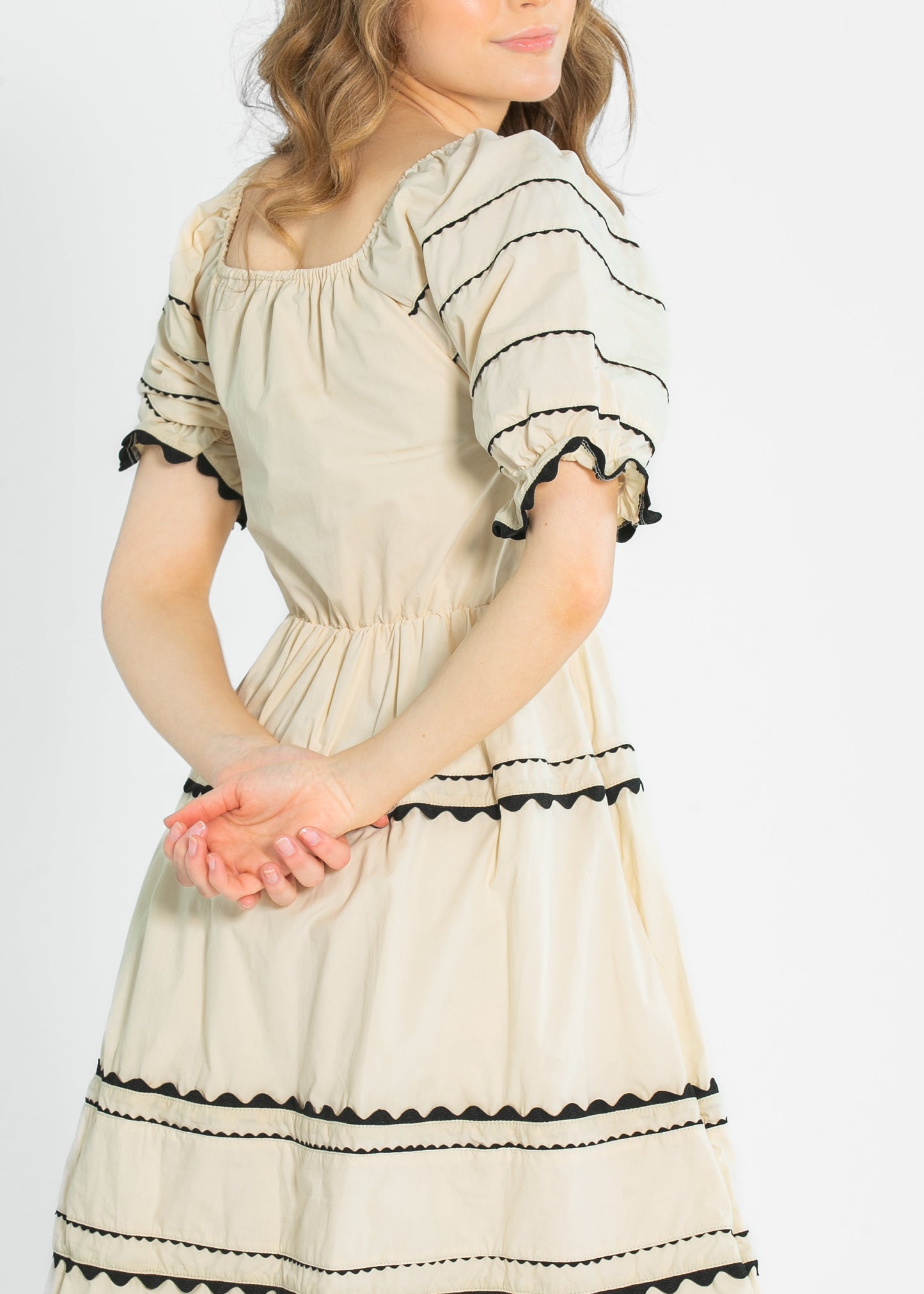 Damson Ric-Rac Ruffle Short Sleeve Midi Dress - FINAL SALE
