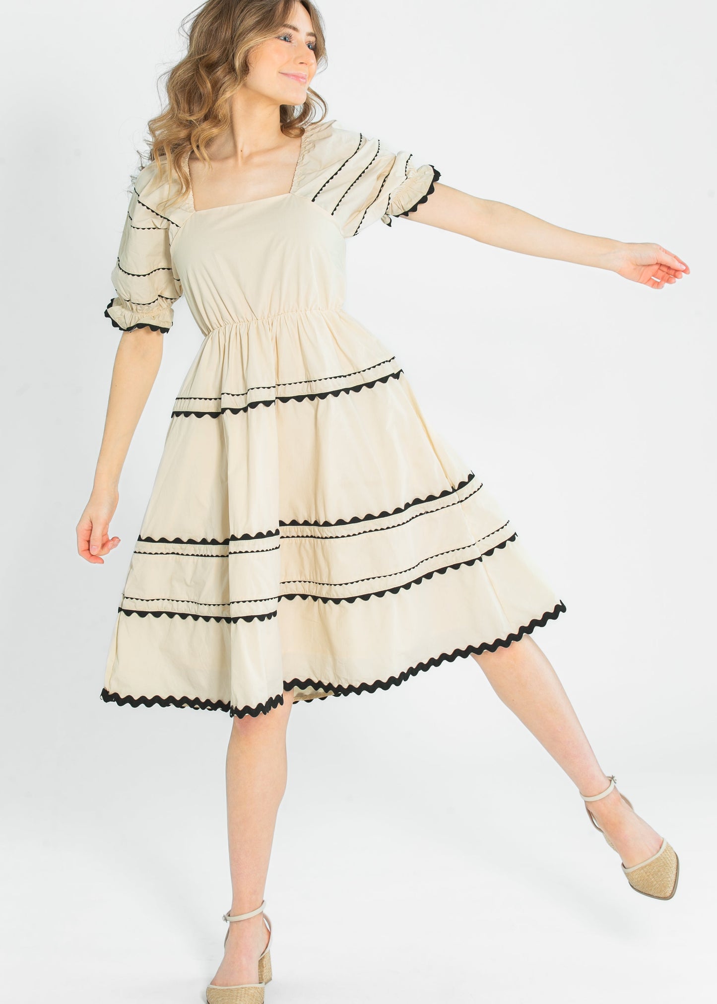 Damson Ric-Rac Ruffle Short Sleeve Midi Dress - FINAL SALE