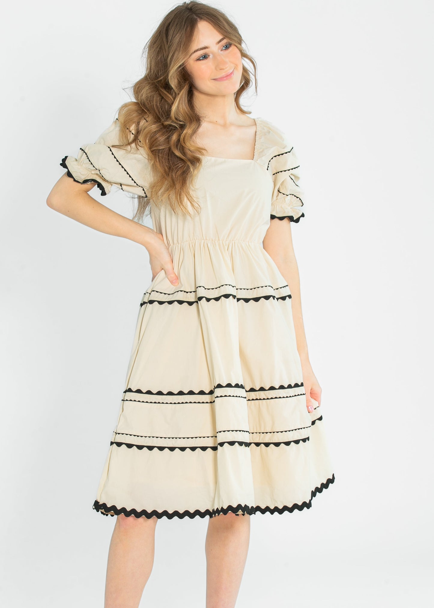 Damson Ric-Rac Ruffle Short Sleeve Midi Dress - FINAL SALE