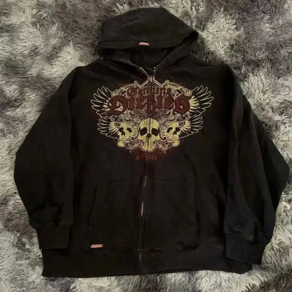 Dark Oversized Design Zip Hoodie