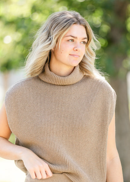 Dark Taupe Ribbed Turtleneck Vest - FINAL SALE