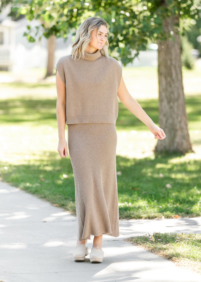 Dark Taupe Ribbed Turtleneck Vest - FINAL SALE