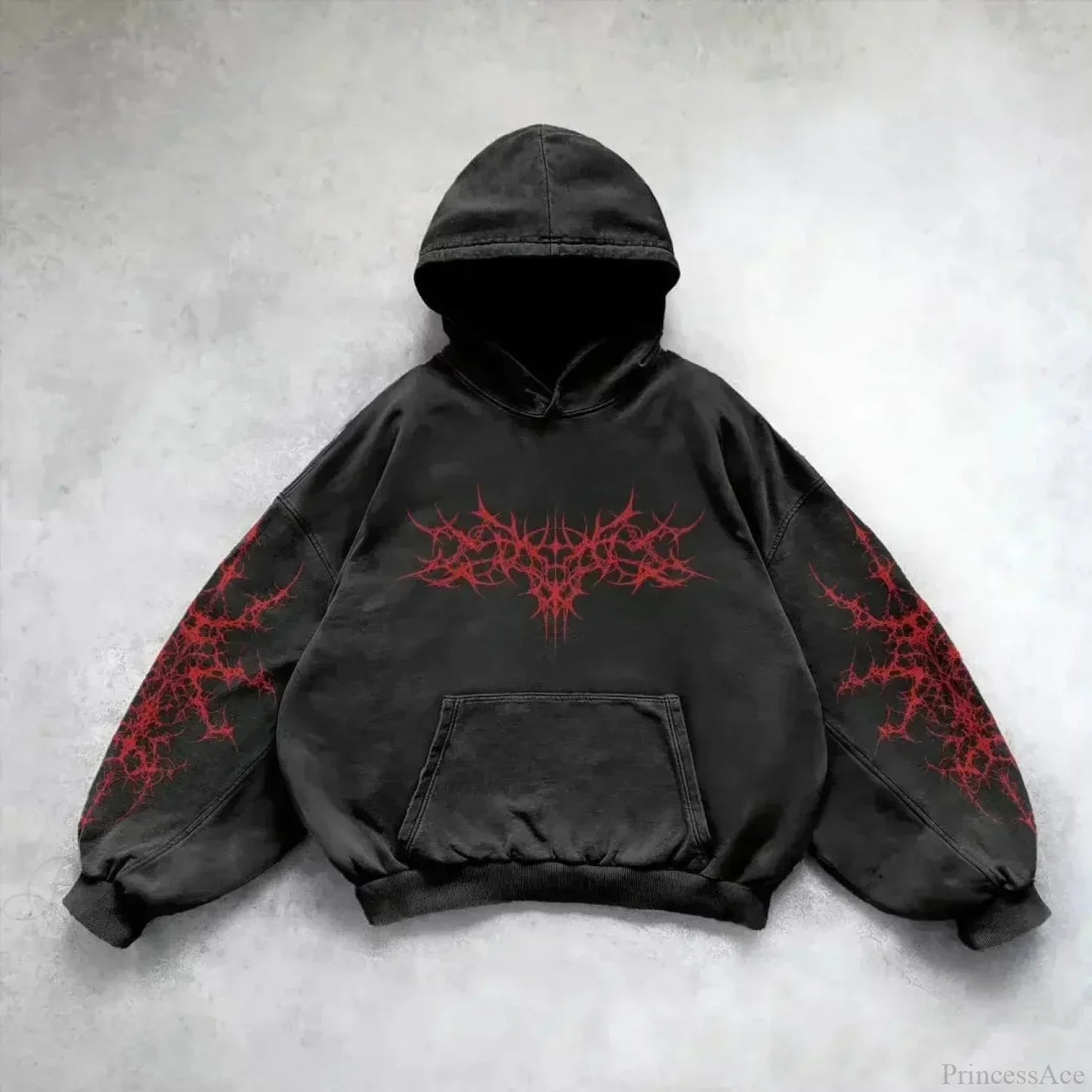 Dark Vintage Print Zip Hoodie