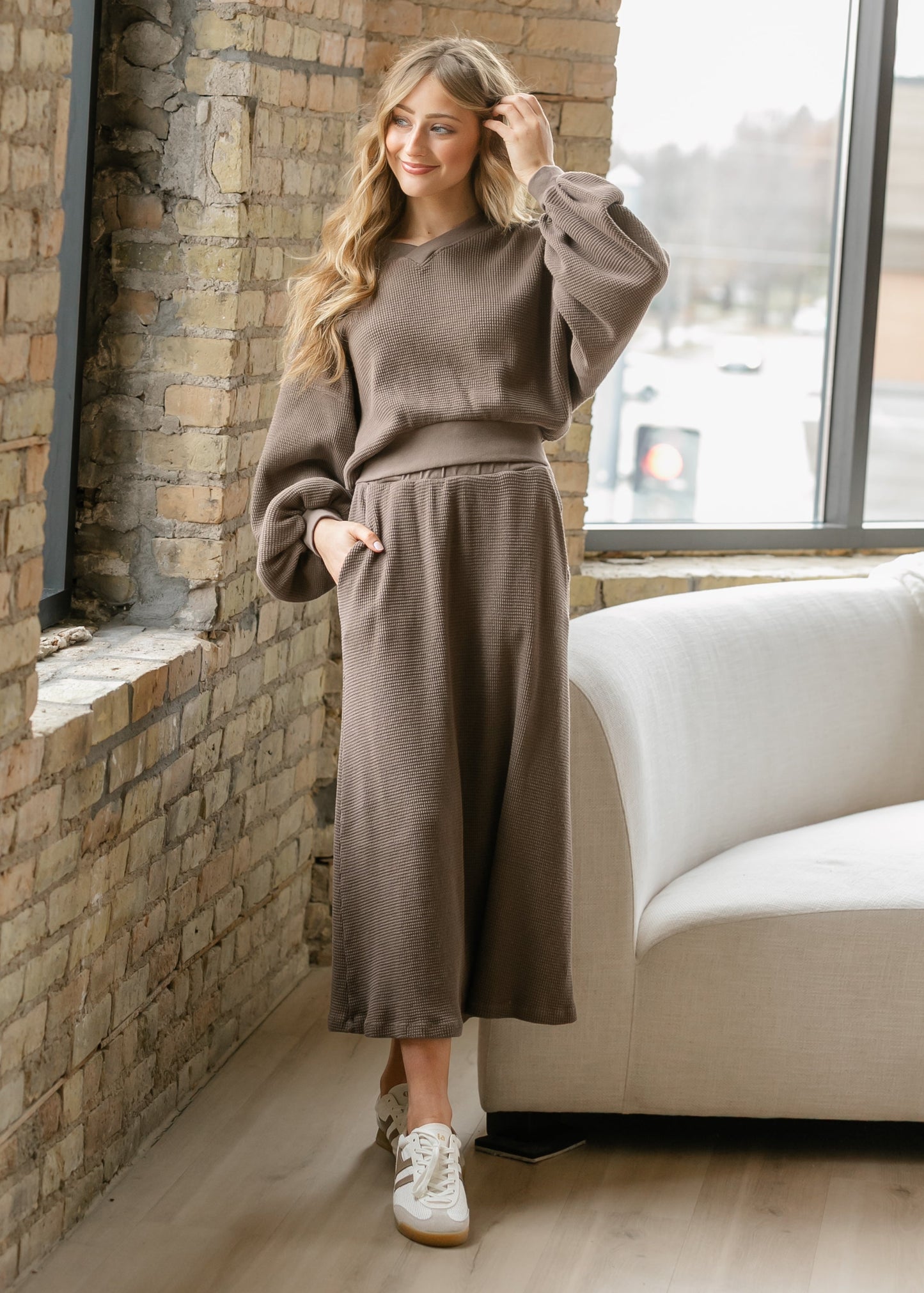 Lynette Waffle Thermal V-Neck Set - FINAL SALE