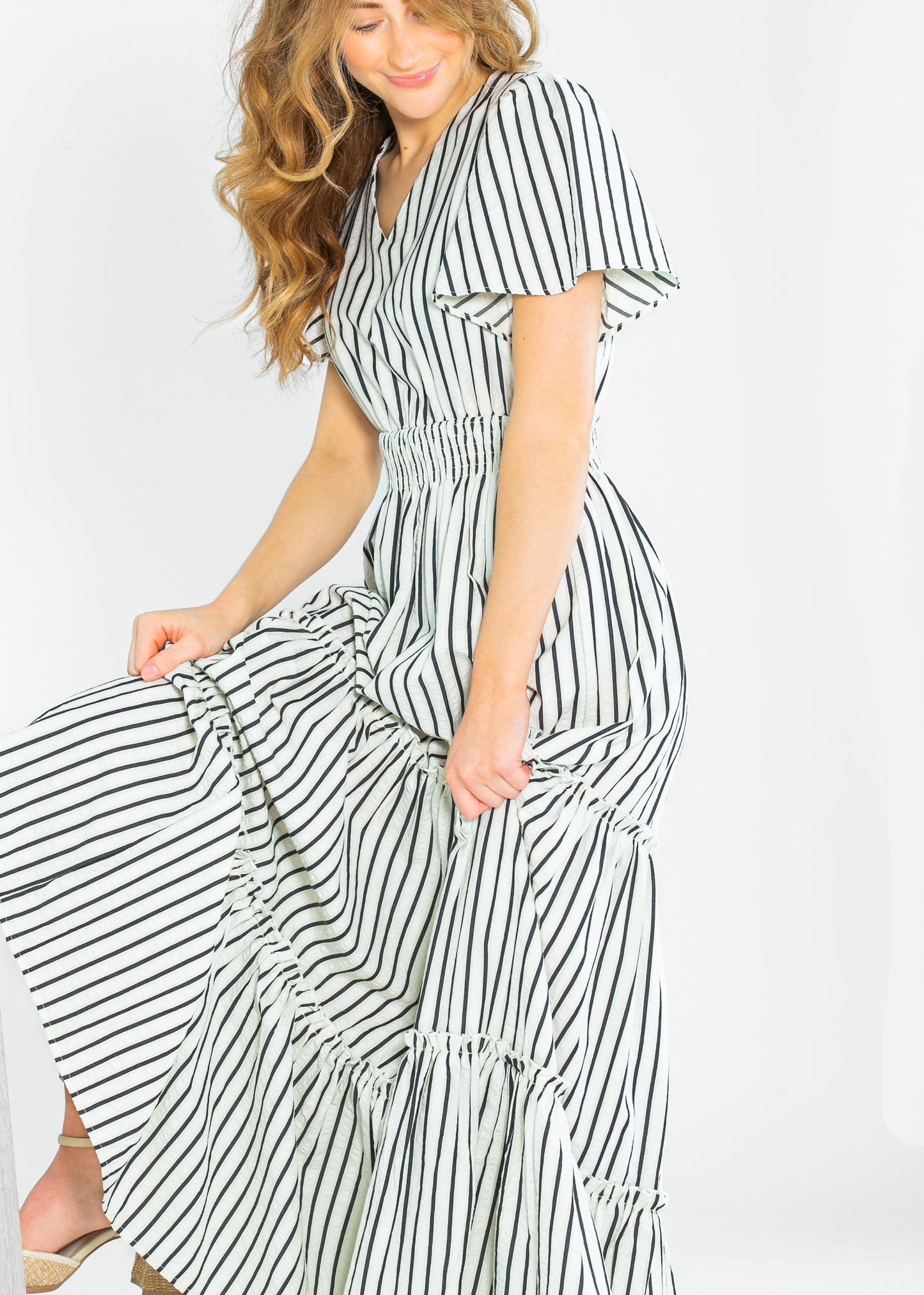Eden Black Stripe Smocked Waist Maxi Dress - FINAL SALE