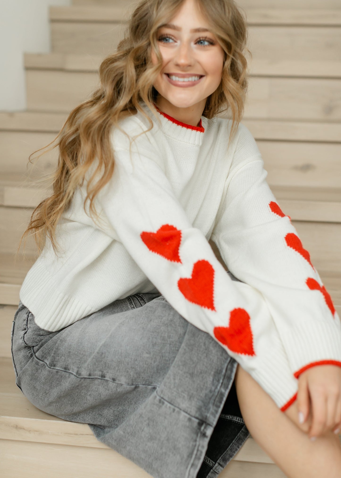 elan Crewneck Heart Sleeve Sweater - FINAL SALE
