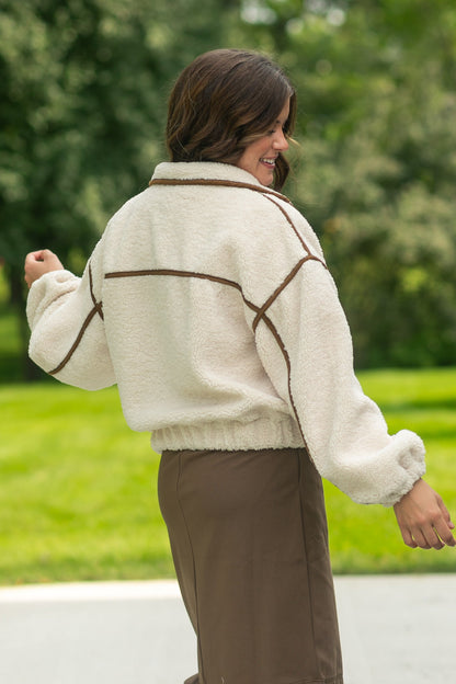 elan Fleece Ivory Bomber Jacket - FINAL SALE