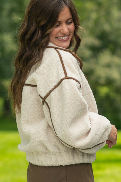 elan Fleece Ivory Bomber Jacket - FINAL SALE