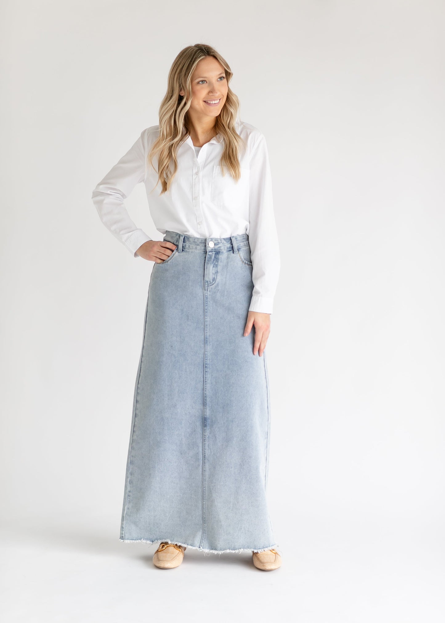 Elisha Light Wash Long Denim Skirt - FINAL SALE