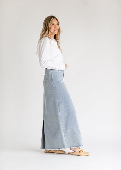 Elisha Light Wash Long Denim Skirt - FINAL SALE