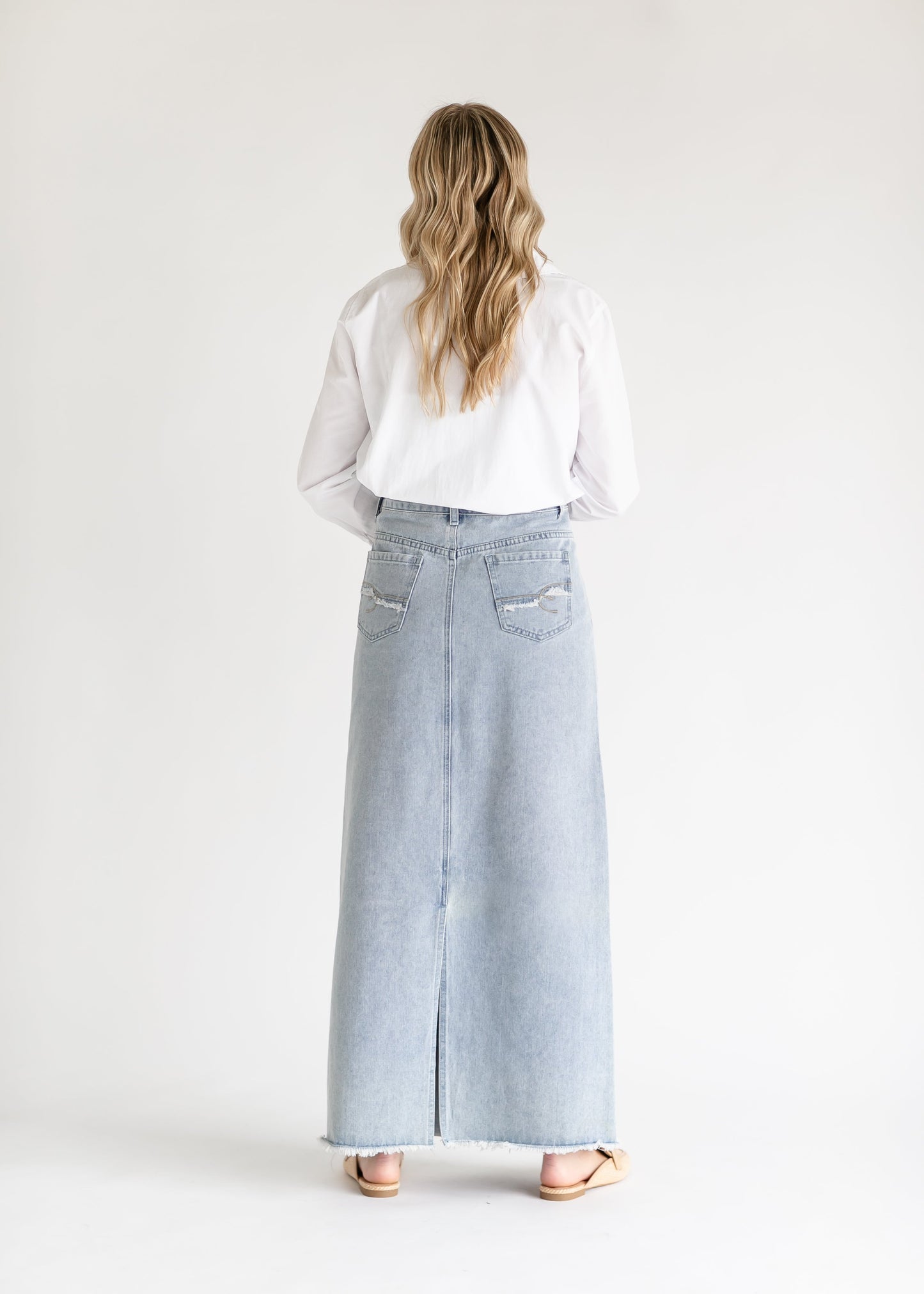 Elisha Light Wash Long Denim Skirt - FINAL SALE