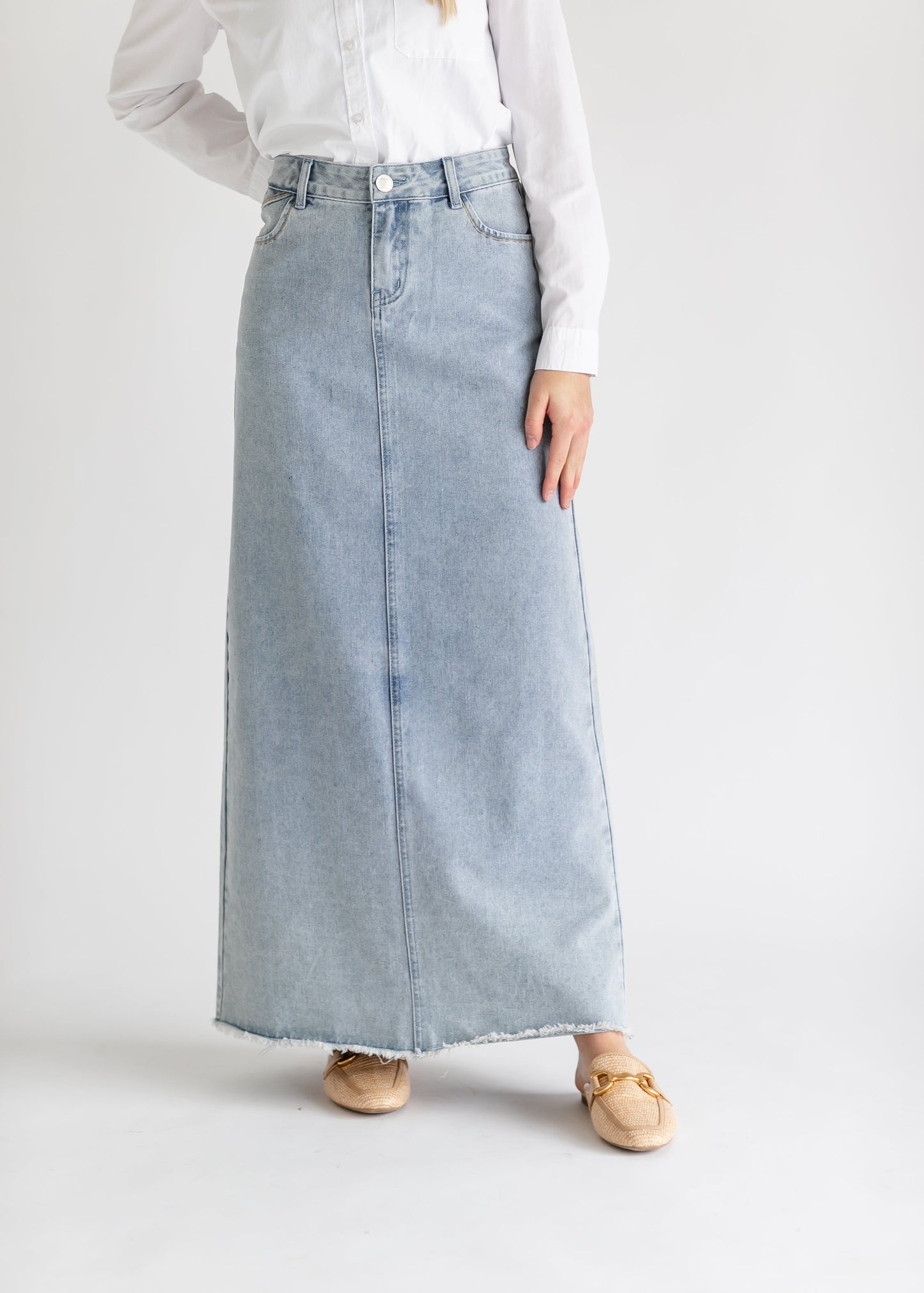 Elisha Light Wash Long Denim Skirt - FINAL SALE