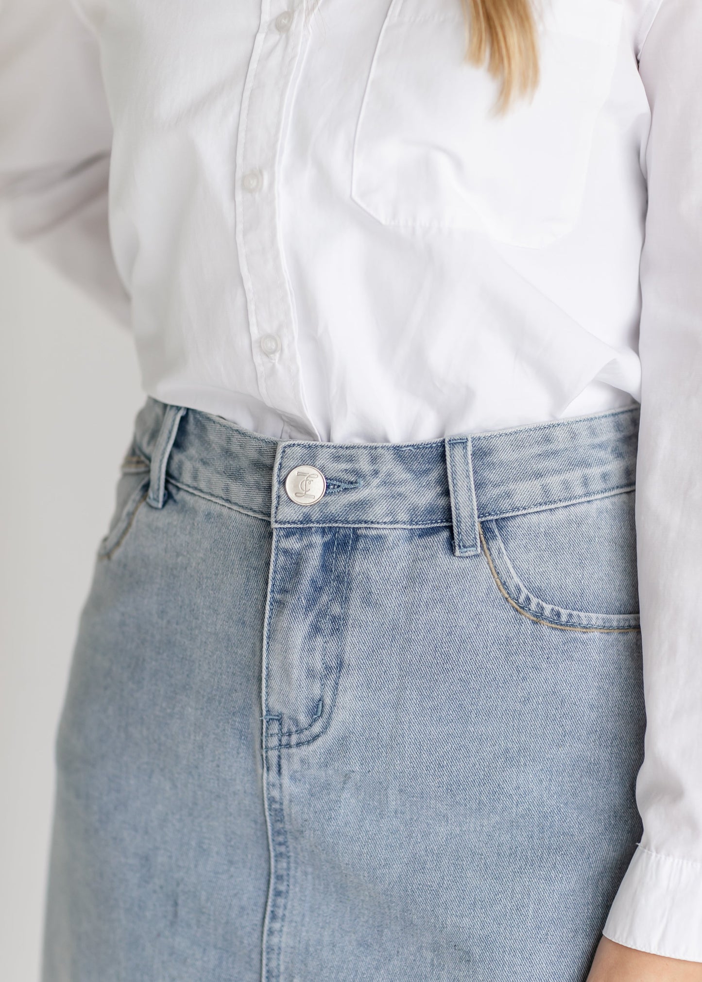 Elisha Light Wash Long Denim Skirt - FINAL SALE