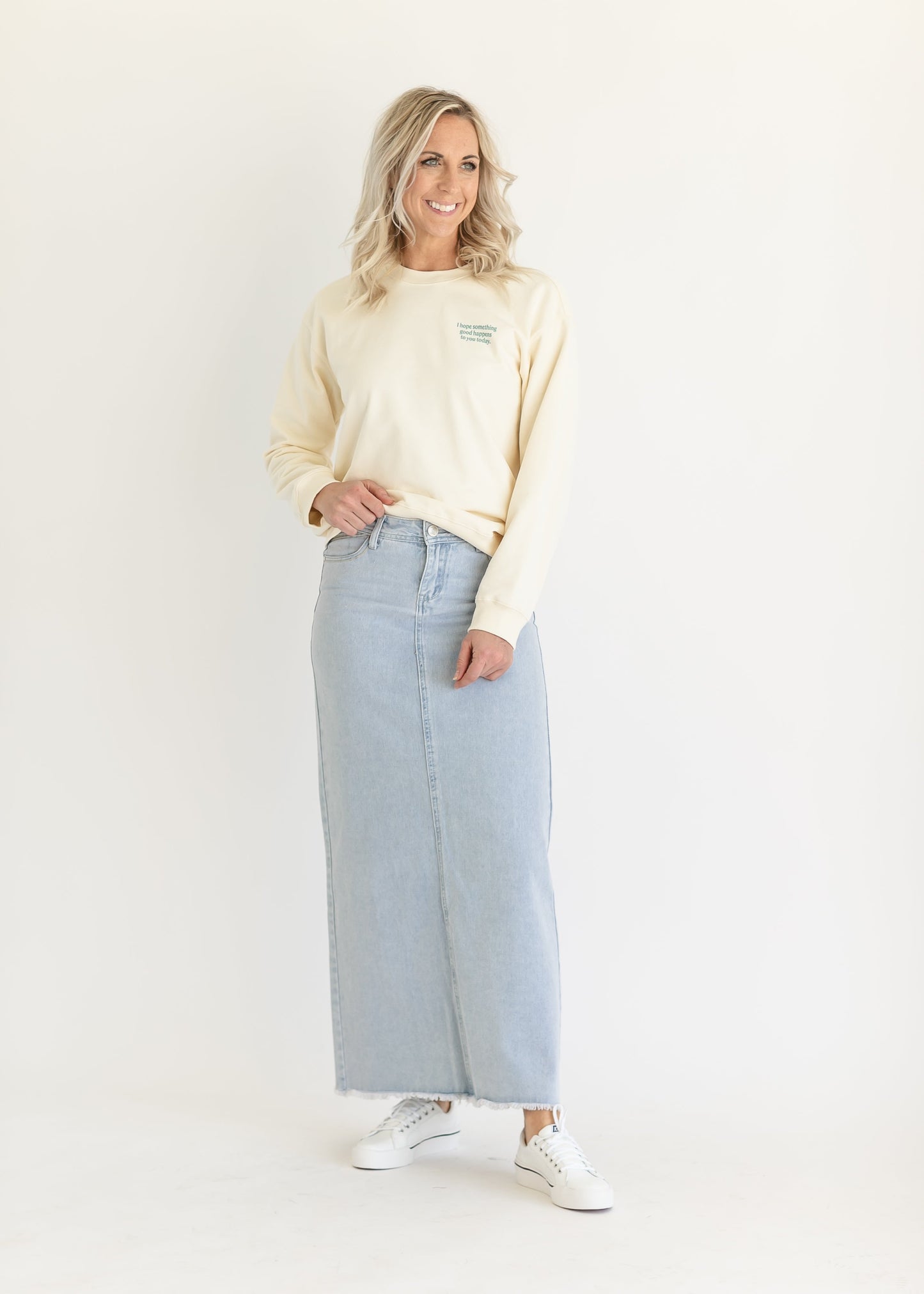 Elisha Light Wash Long Denim Skirt - FINAL SALE