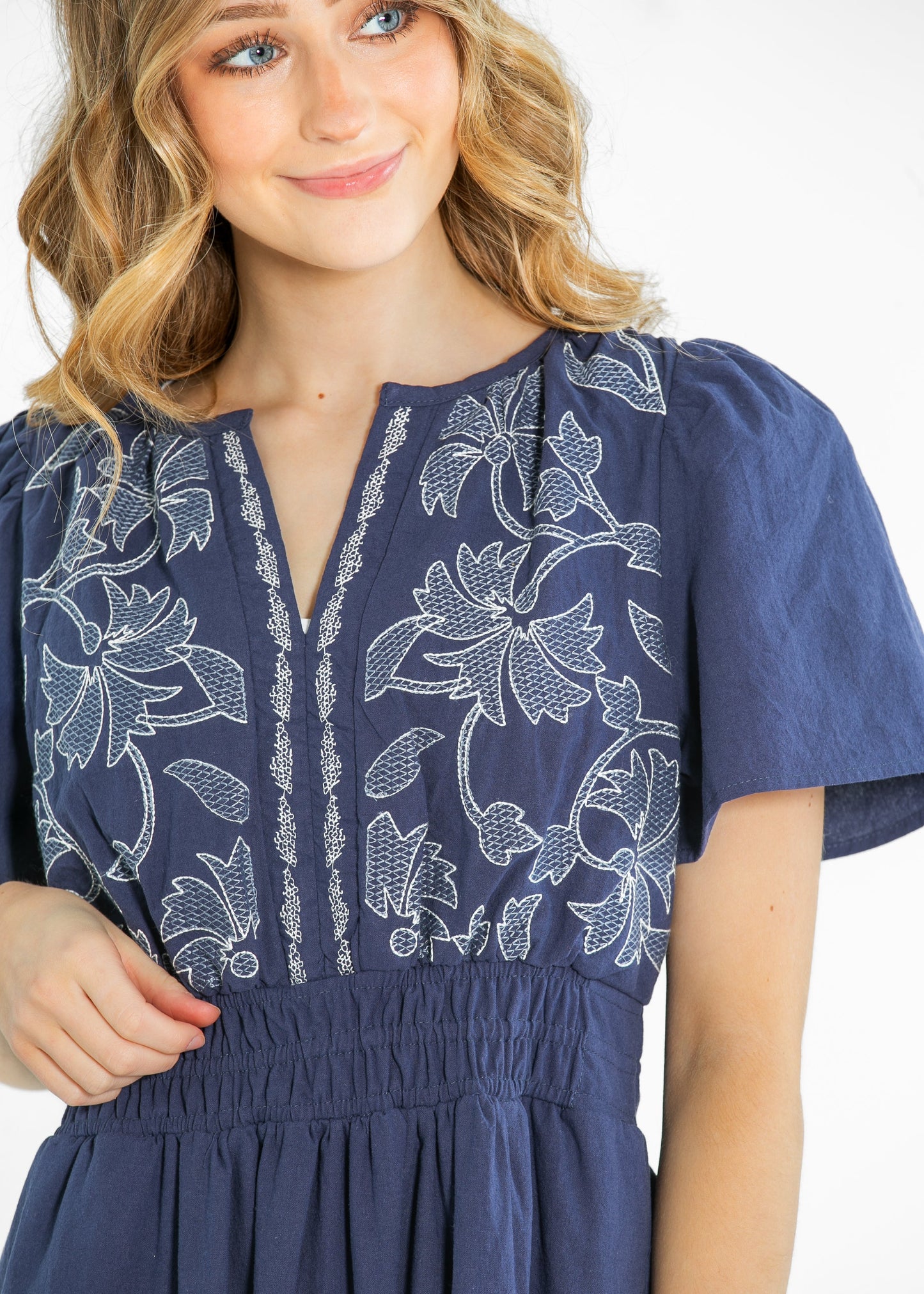 Embroidered Floral Print Maxi Tiered Dress - FINAL SALE