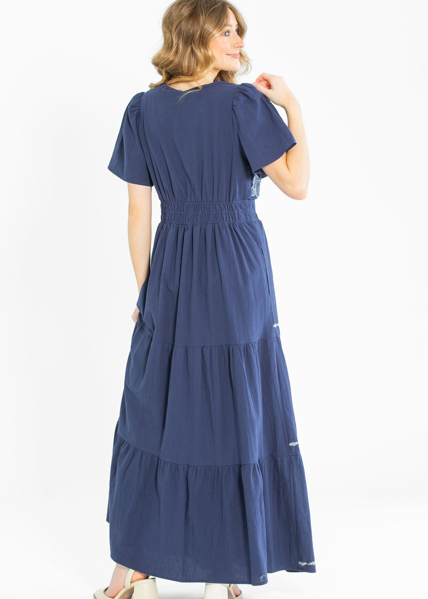 Embroidered Floral Print Maxi Tiered Dress - FINAL SALE