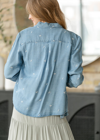 Embroidered Flower Button Front Shirt