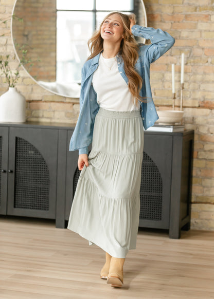 Embroidered Flower Button Front Shirt