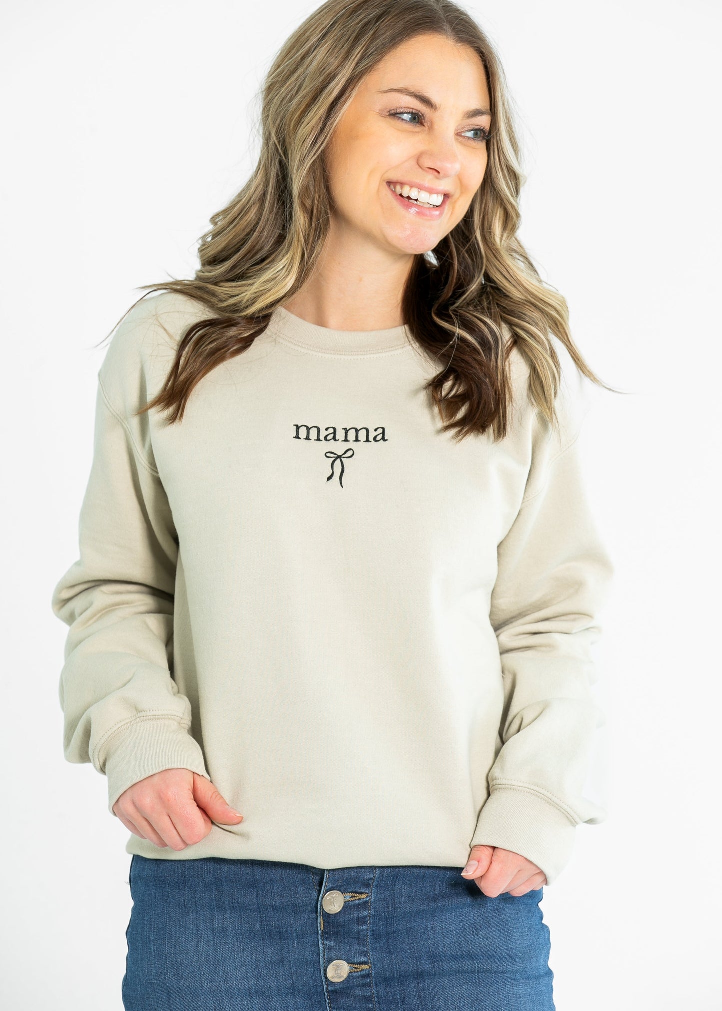 Embroidered Mama Crewneck Coquette Bow Sweatshirt - FINAL SALE
