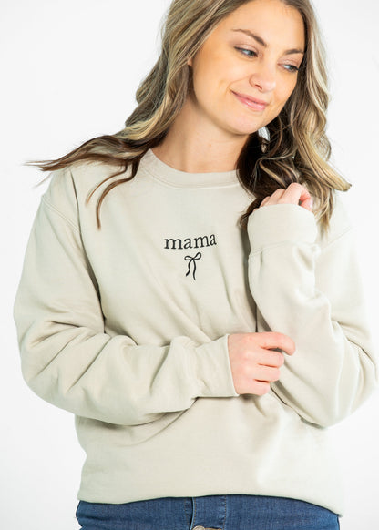 Embroidered Mama Crewneck Coquette Bow Sweatshirt - FINAL SALE