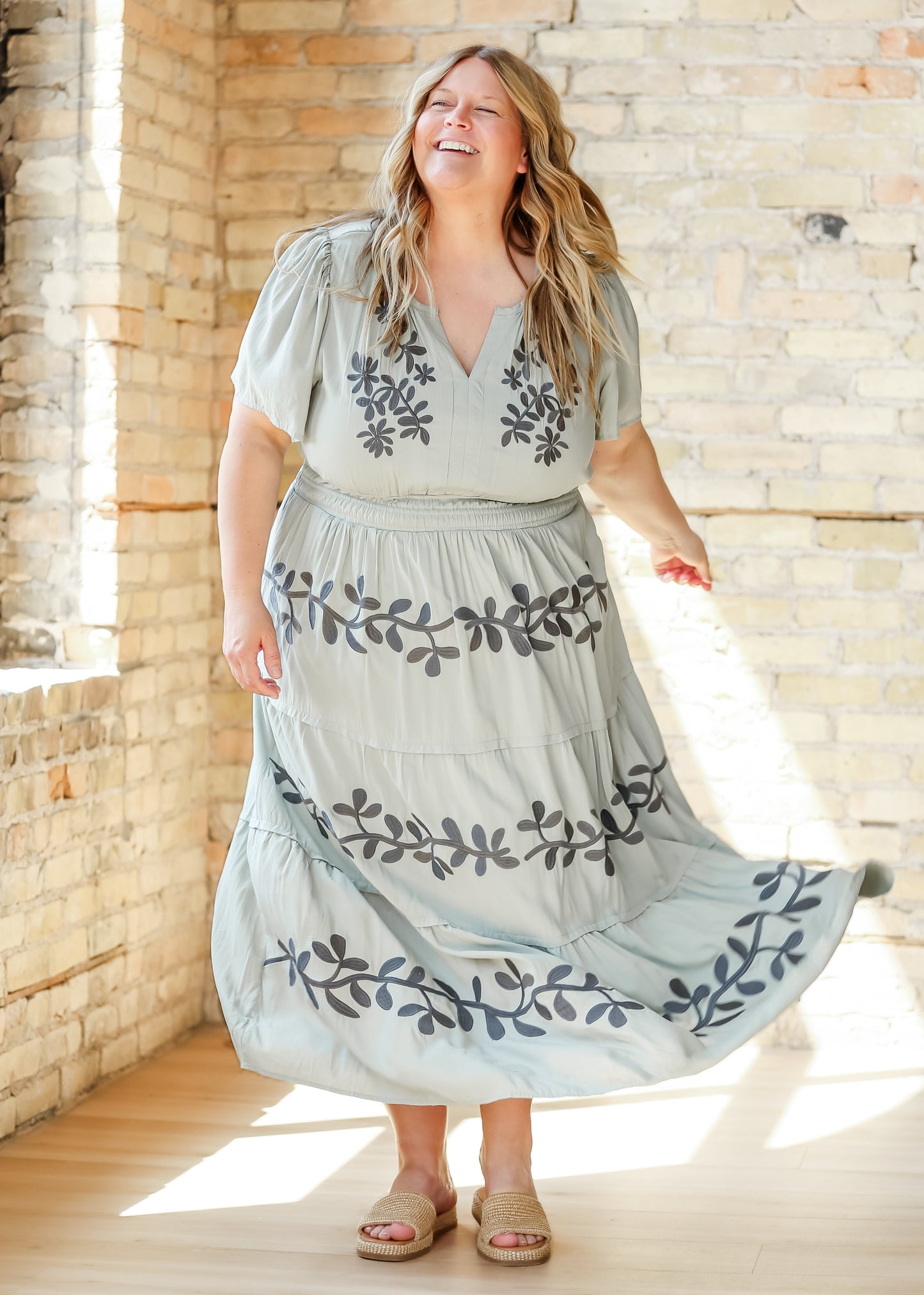 Embroidered Short Sleeve Maxi Dress - FINAL SALE