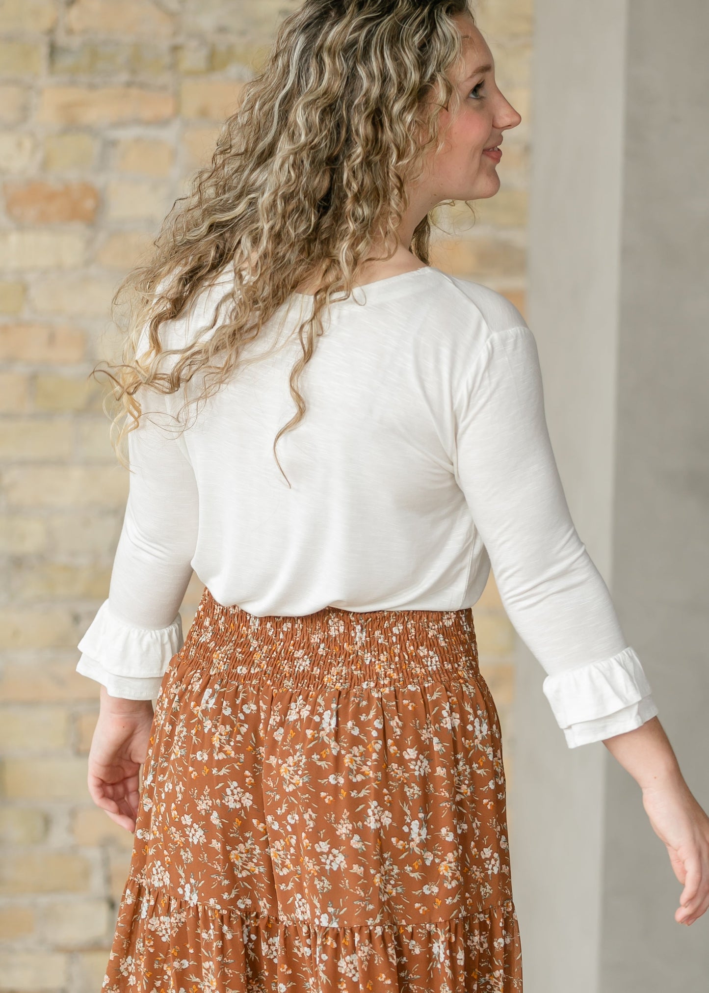 Essential Ivory Ruffled 3/4 Sleeve Top - FINAL SALE