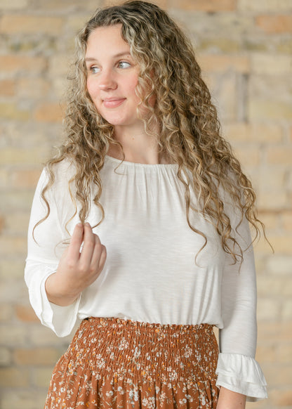 Essential Ivory Ruffled 3/4 Sleeve Top - FINAL SALE