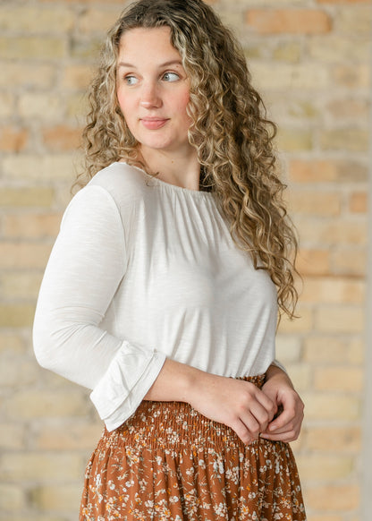 Essential Ivory Ruffled 3/4 Sleeve Top - FINAL SALE