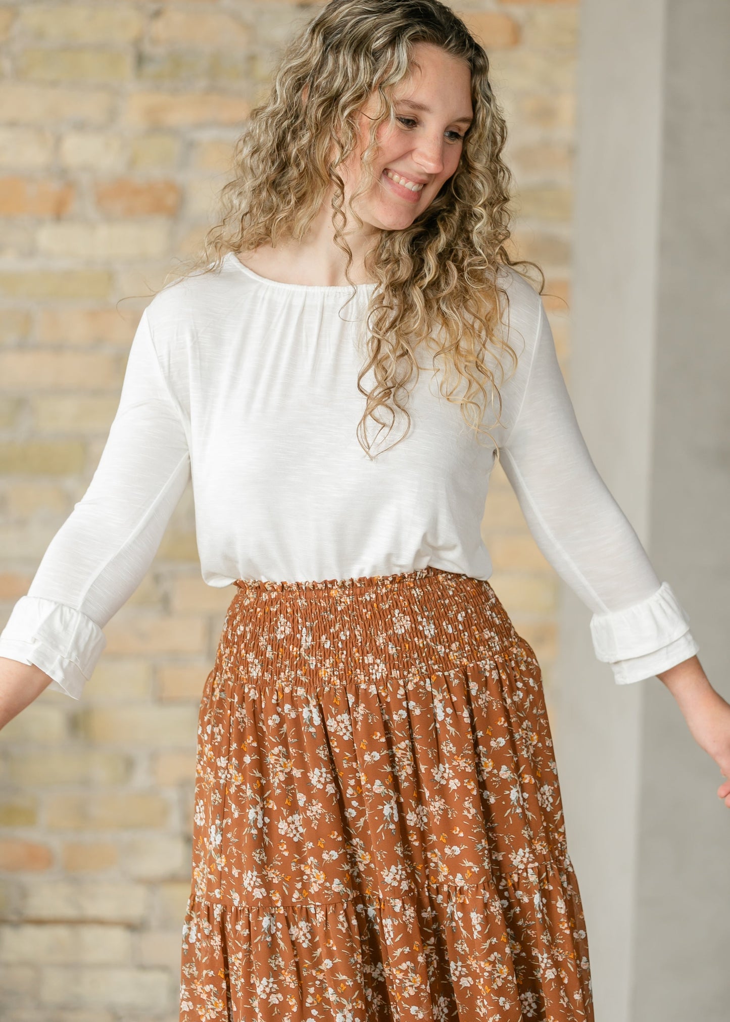 Essential Ivory Ruffled 3/4 Sleeve Top - FINAL SALE