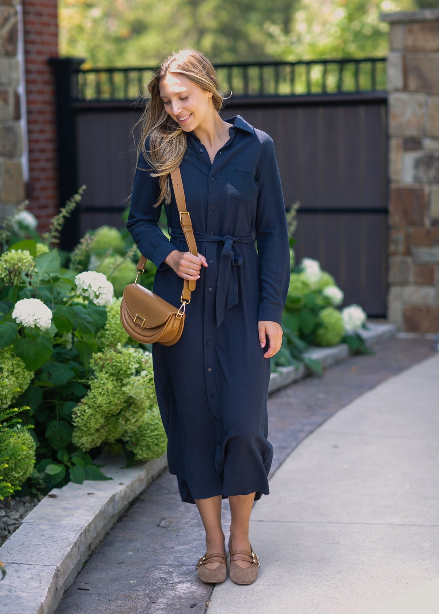 Essential Navy Long Sleeve Linen Shirt Dress - FINAL SALE