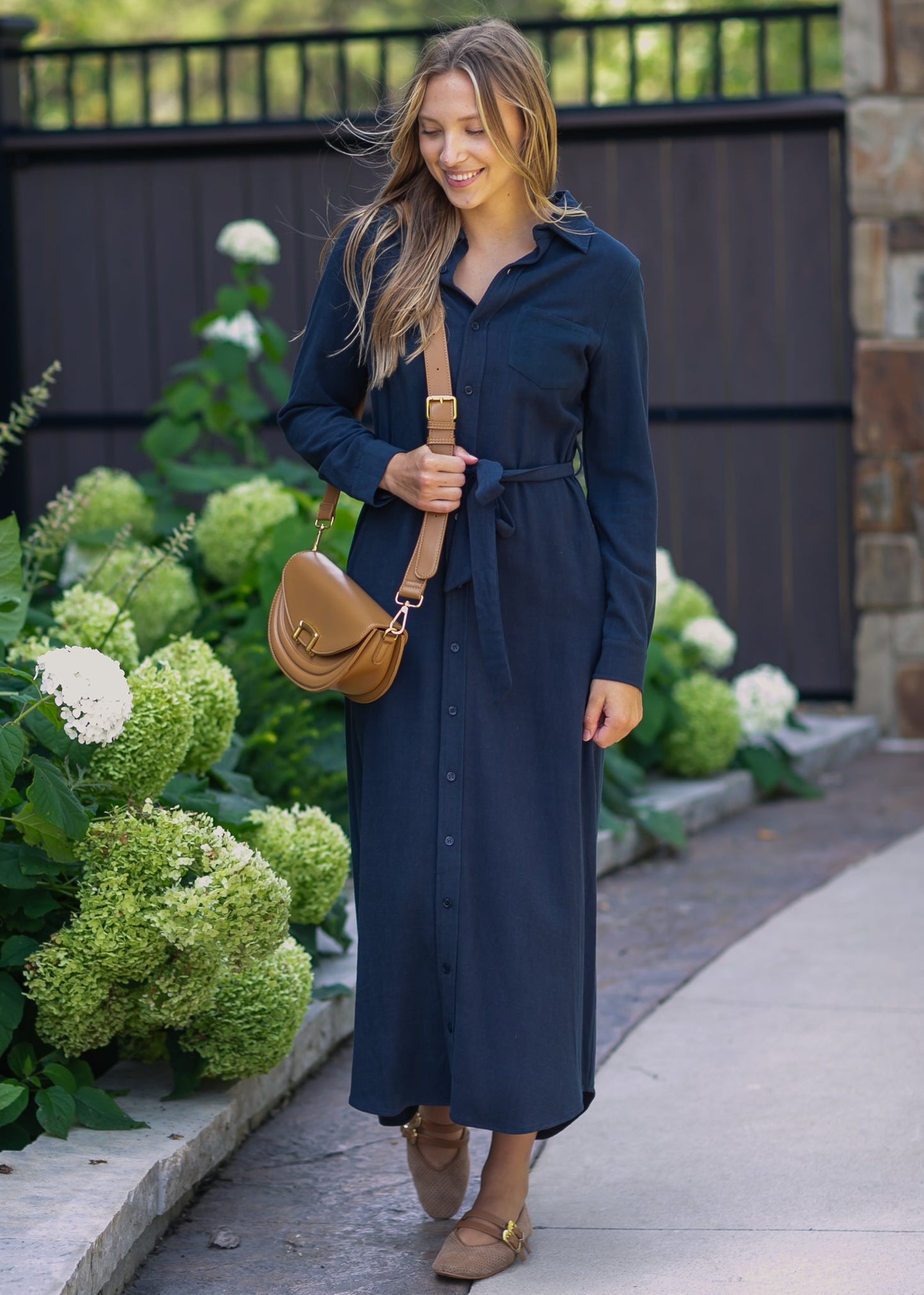 Essential Navy Long Sleeve Linen Shirt Dress - FINAL SALE