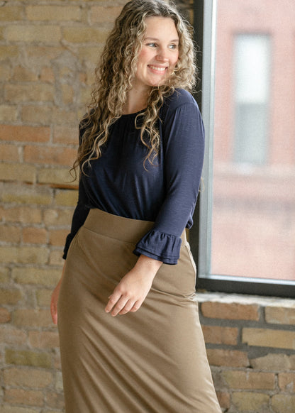 Essential Navy Ruffled 3/4 Sleeve Top - FINAL SALE