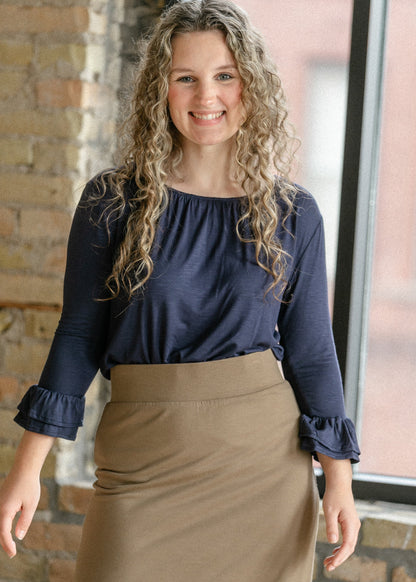 Essential Navy Ruffled 3/4 Sleeve Top - FINAL SALE
