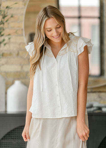 Evie Cap Sleeve Button Up Top - FINAL SALE