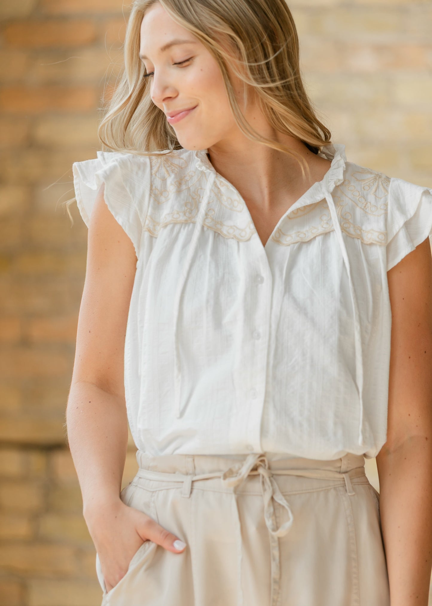 Evie Cap Sleeve Button Up Top - FINAL SALE