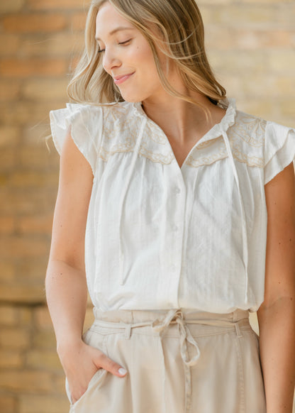 Evie Cap Sleeve Button Up Top - FINAL SALE