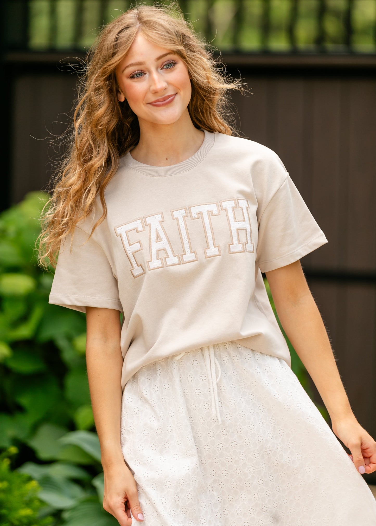 Eyelet Detail Faith Tee - FINAL SALE