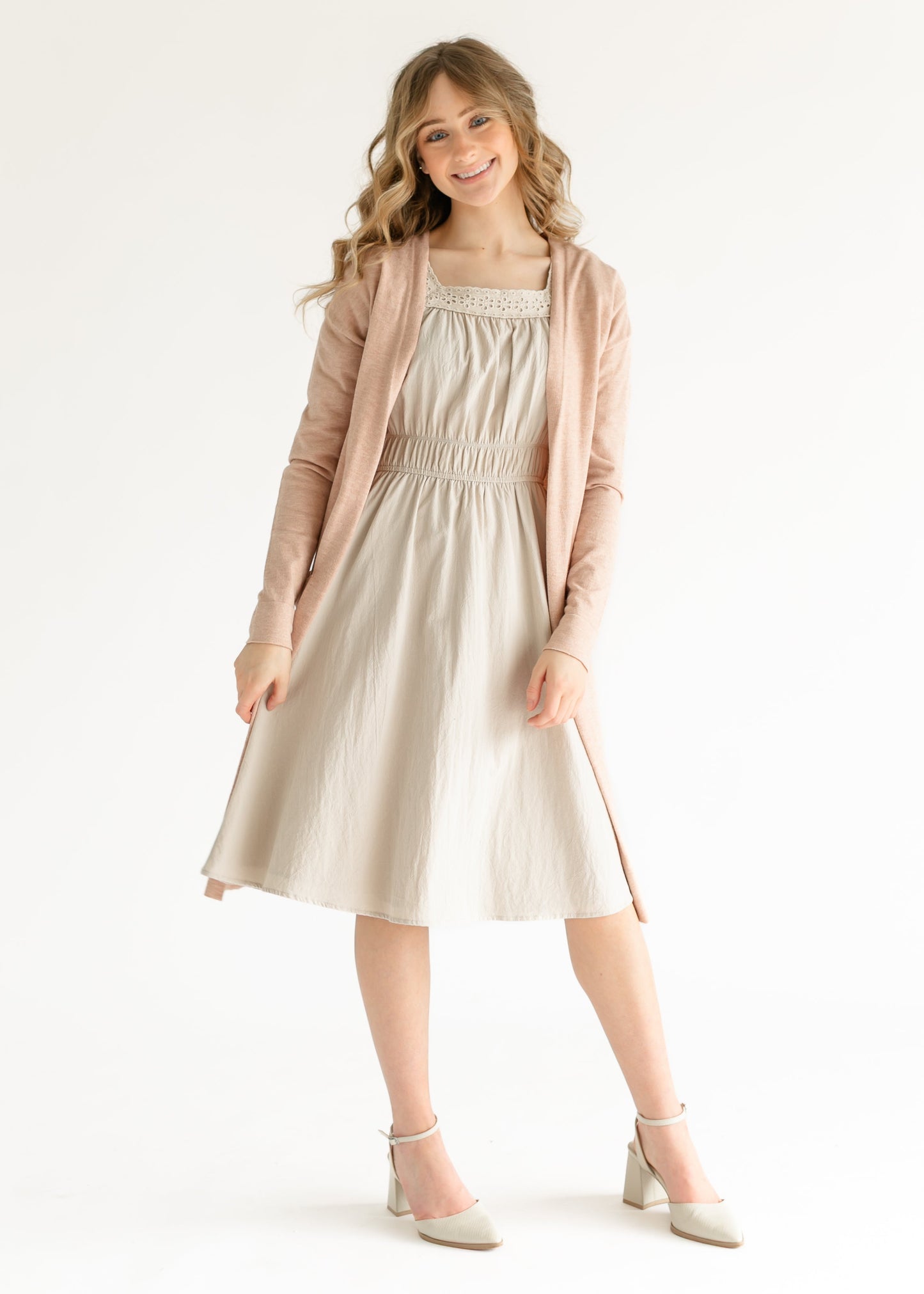 Eyelet Lace Trimmed Square Neck Midi Dress - FINAL SALE