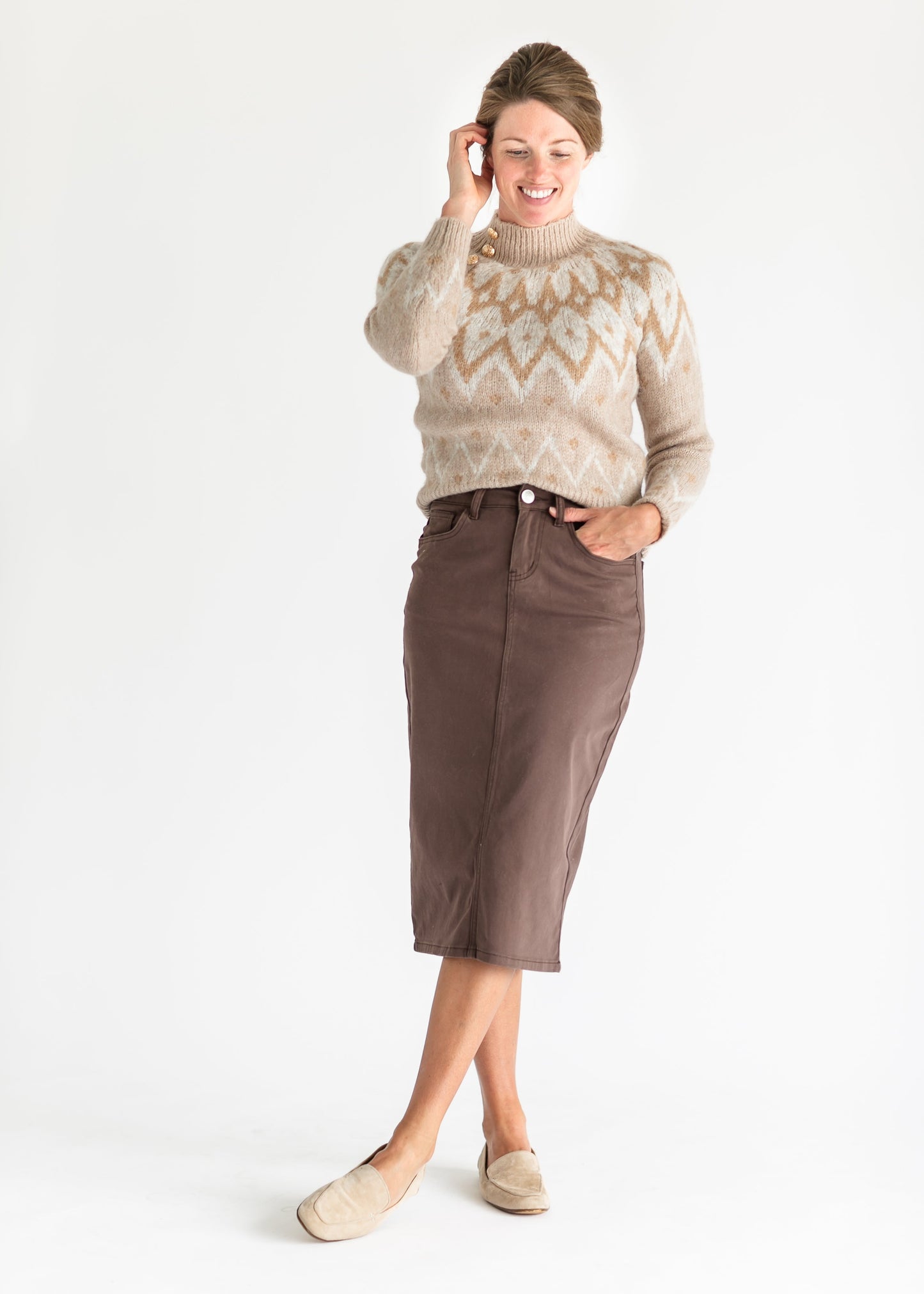 Fair Isle Knit Gold Button Sweater - FINAL SALE