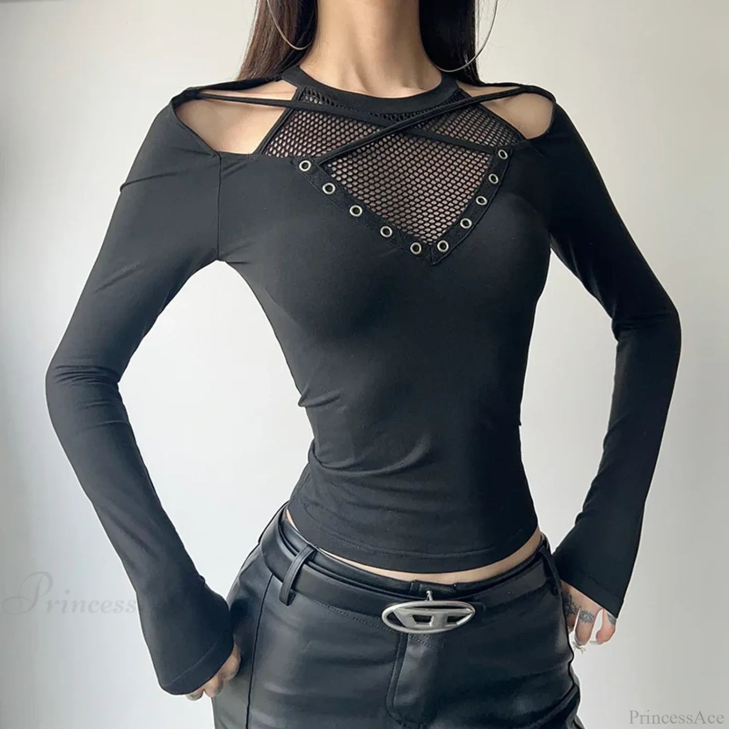 Fishnet Patchwork Knit Top
