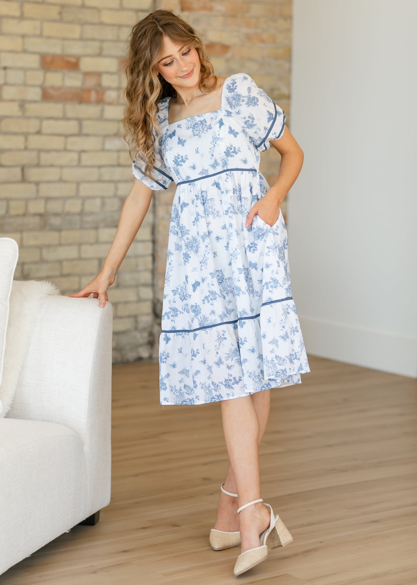 Floral Bubble Sleeve Midi Dress - FINAL SALE