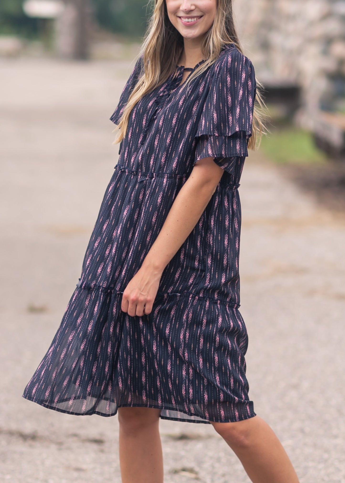 Floral Double Sleeve Midi Dress - FINAL SALE