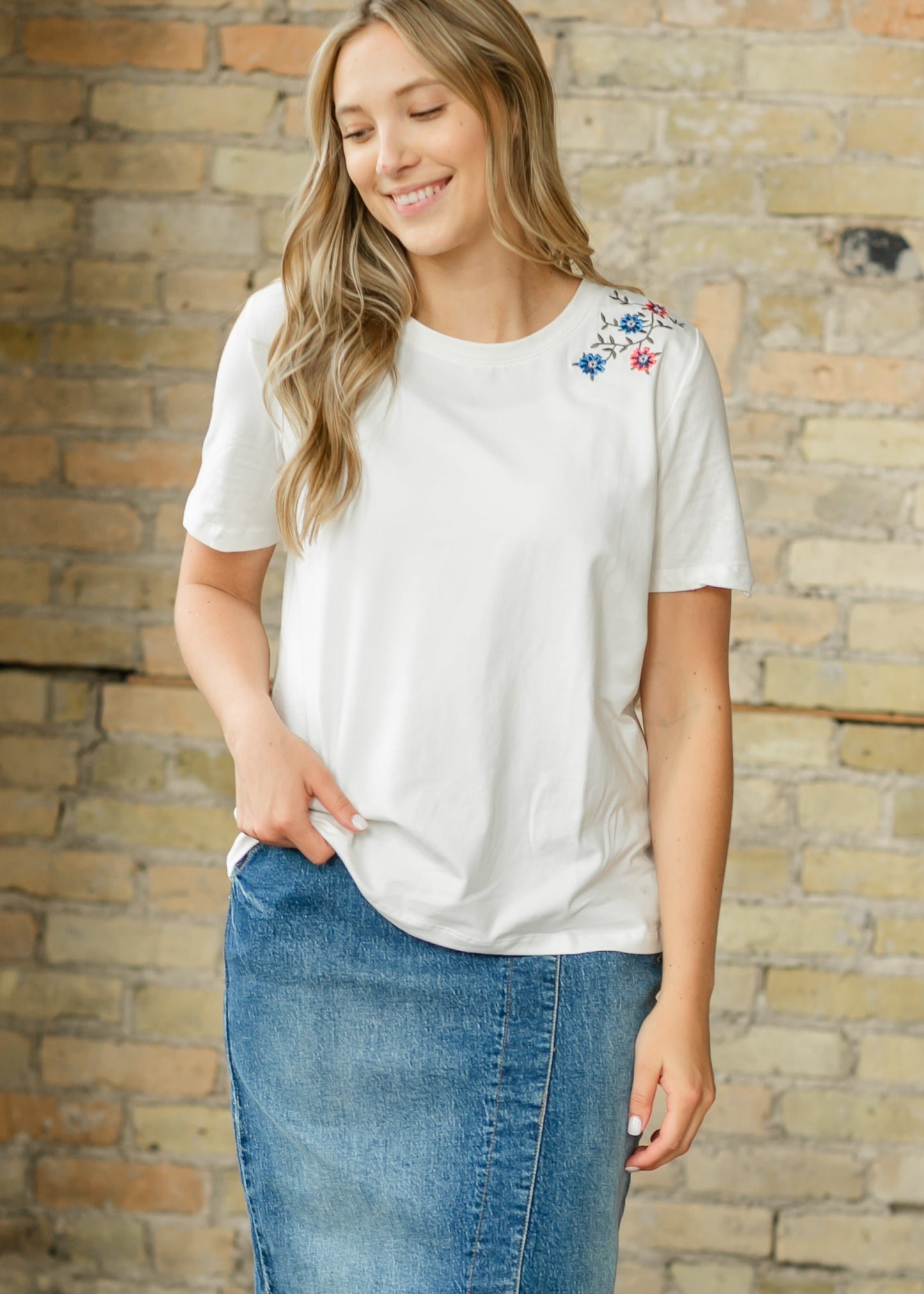 Floral Embroidered Crewneck Tee - FINAL SALE